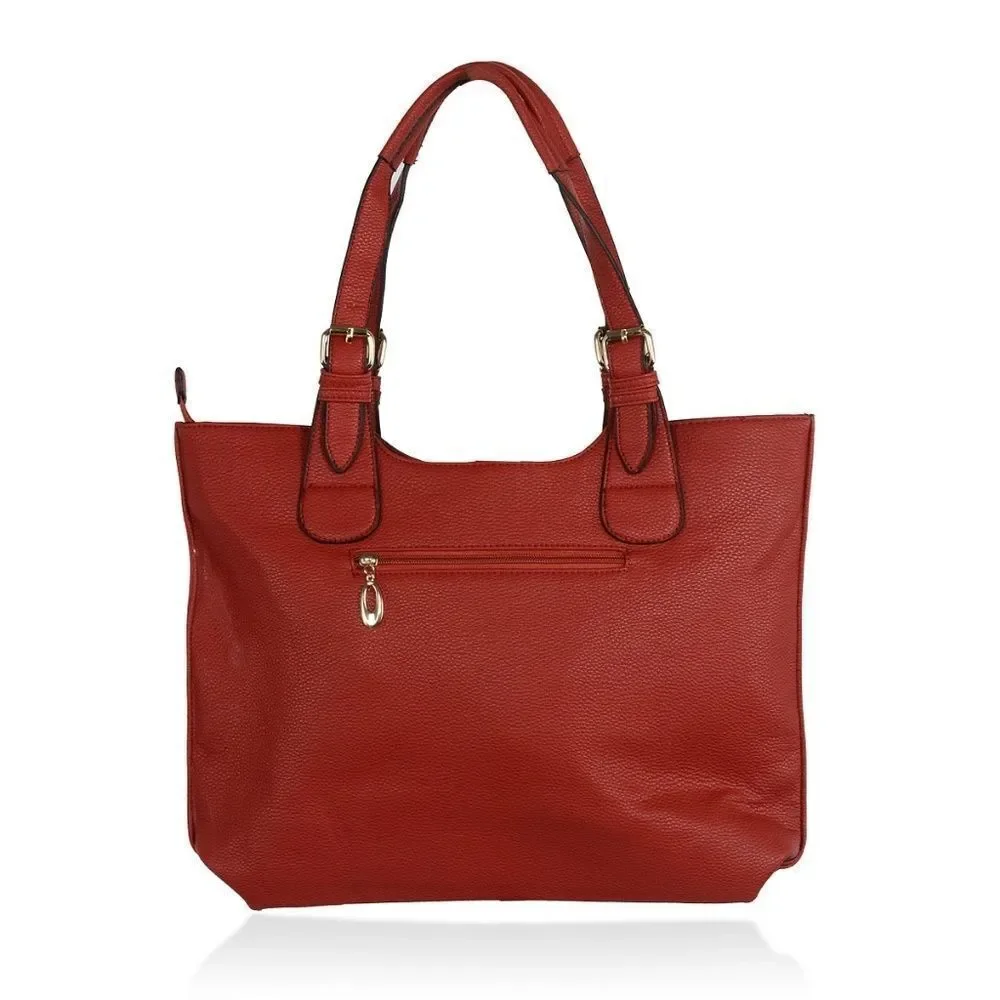 Vegan Leather Gold  Studded Tote Bag Red